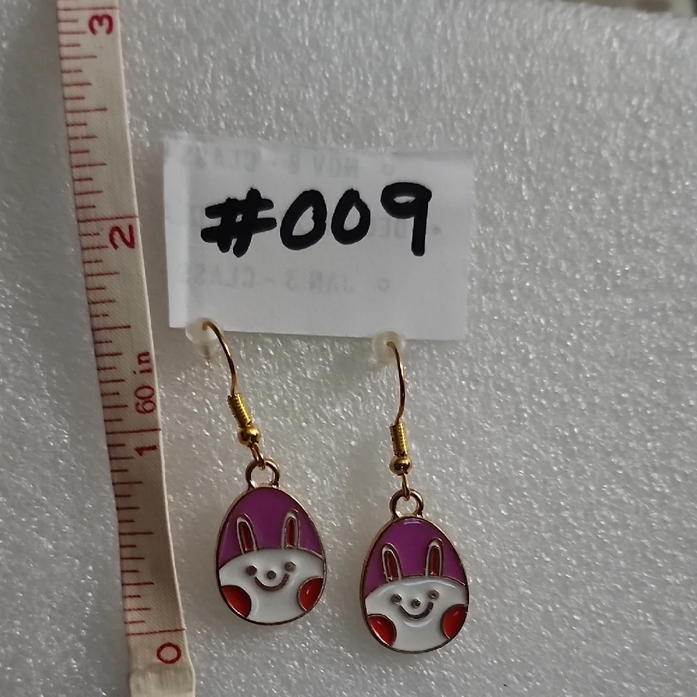 Hand Crafted Purple and White Bunny Face Drop Earrings
